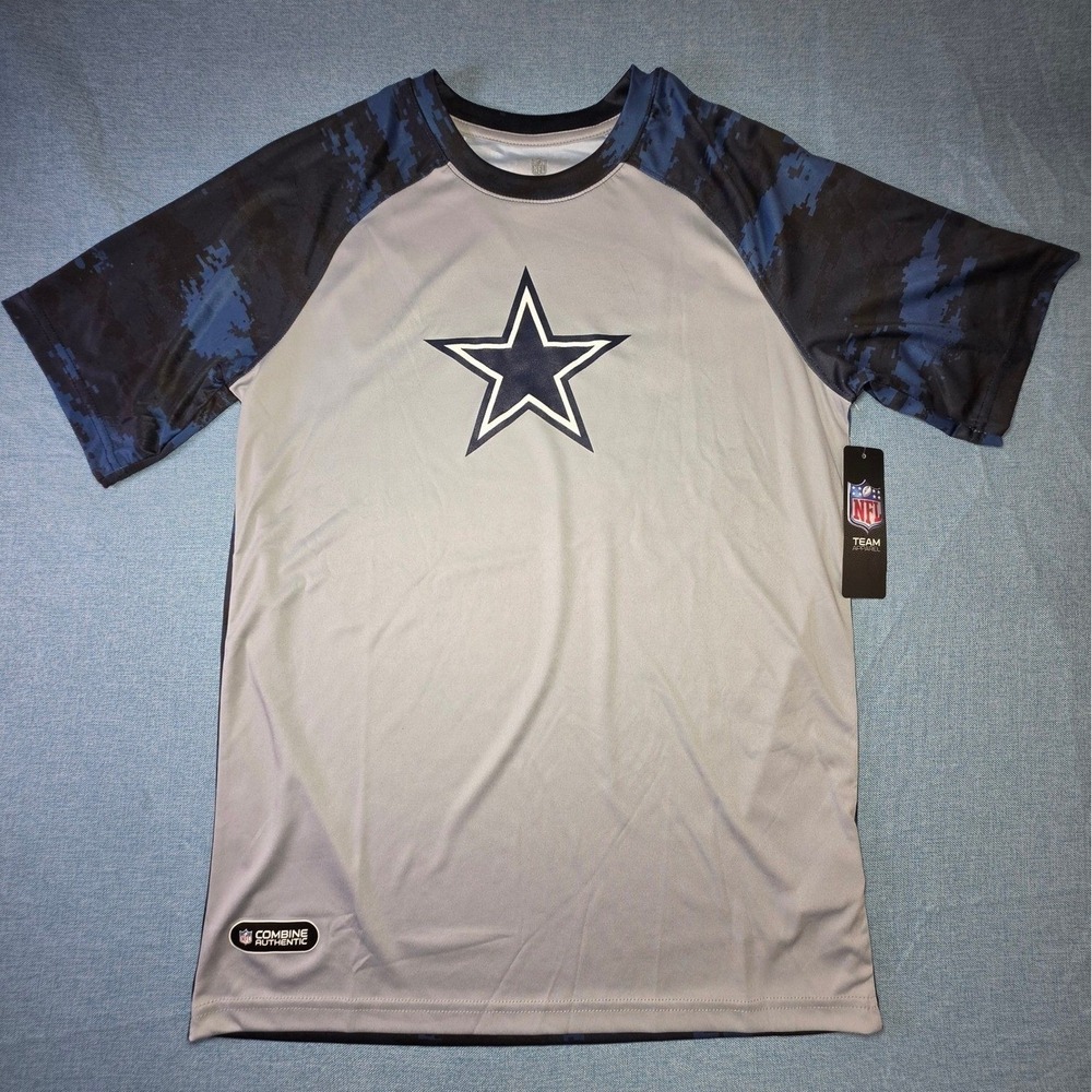 NFL Dallas Cowboys Mens Medium Grey Blue Camo Combine Authentic T-Shirt New Tag